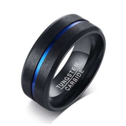 Rockyu タングステンリング メンズ ブラック×ブルー 8mm幅 マット仕上げ