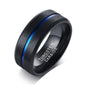 Rockyu タングステンリング メンズ ブラック×ブルー 8mm幅 マット仕上げ