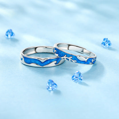 Rockyu ペアリング シルバー925 波と珊瑚デザイン フリーサイズ カップル指輪