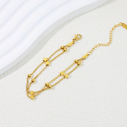 Rockyu 2連スター細身ブレスレット｜ローズゴールド×ジルコニアの華奢ジュエリー