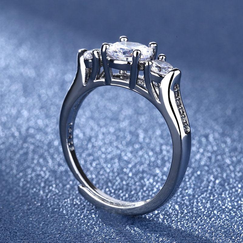 Rockyu モアサナイトD色1カラット 六爪セッティング オープンリング レディース シルバー調