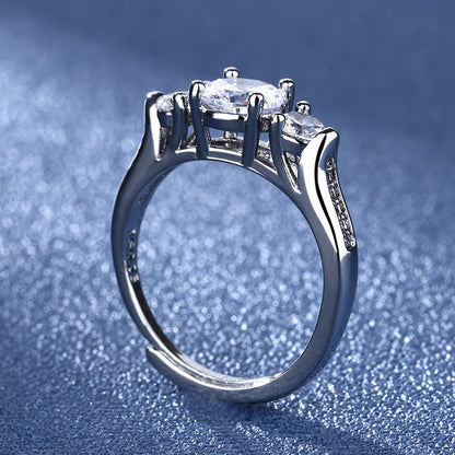 Rockyu モアサナイトD色1カラット 六爪セッティング オープンリング レディース シルバー調