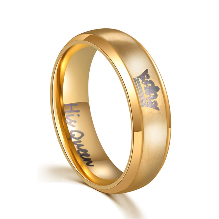 Rockyu ペアリング Her King & His Queen ステンレス製 ブラック＆ゴールド