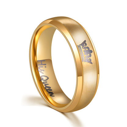 Rockyu ペアリング Her King & His Queen ステンレス製 ブラック＆ゴールド