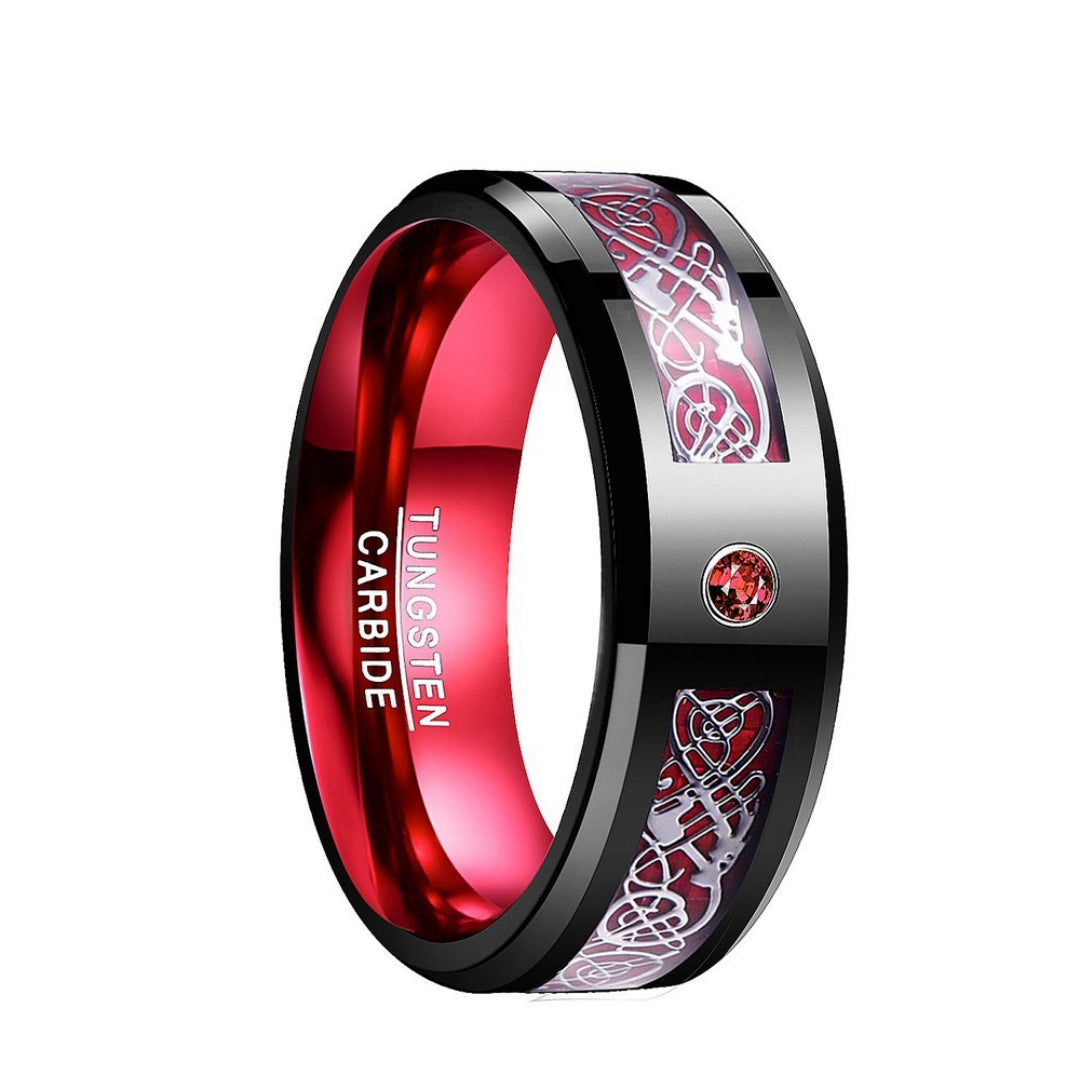 Rockyu タングステンリング メンズ 龍紋デザイン おしゃれ 幅8mm 指輪