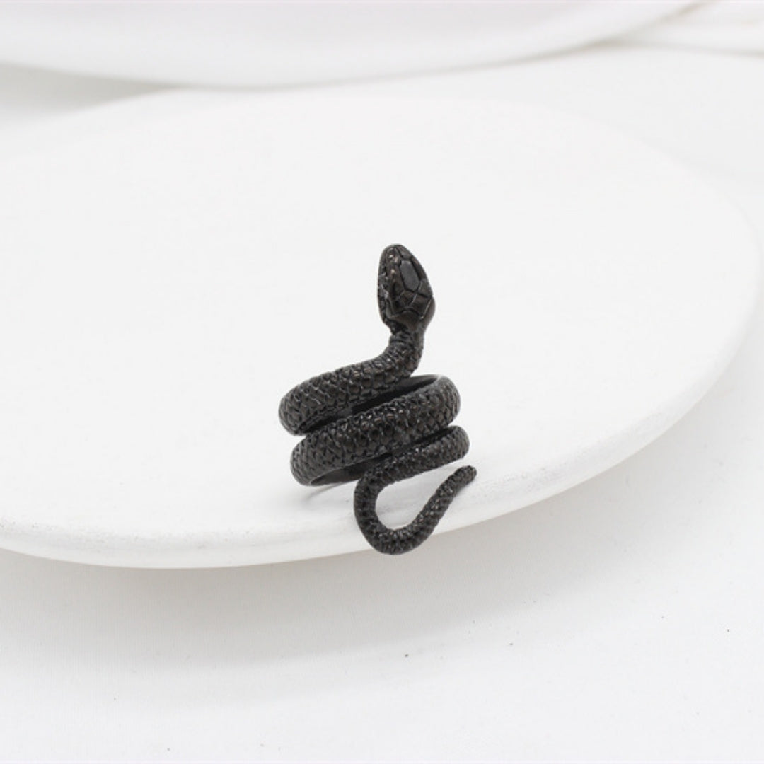 Rockyu スネークリング メンズ フリーサイズ ヘビモチーフ チタン指輪