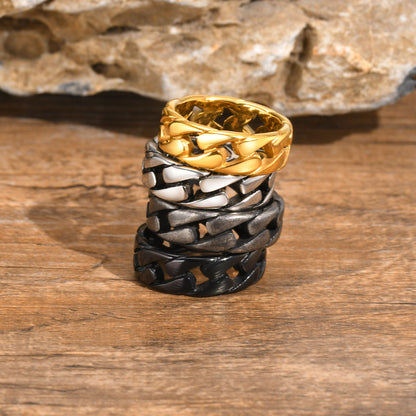 Rockyu チェーンデザインリング メンズ ステンレス 幅広 7mm 喜平風 指輪 金属アレルギー対応