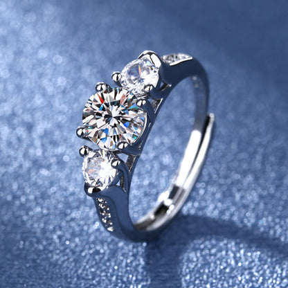 Rockyu モアサナイトD色1カラット 六爪セッティング オープンリング レディース シルバー調