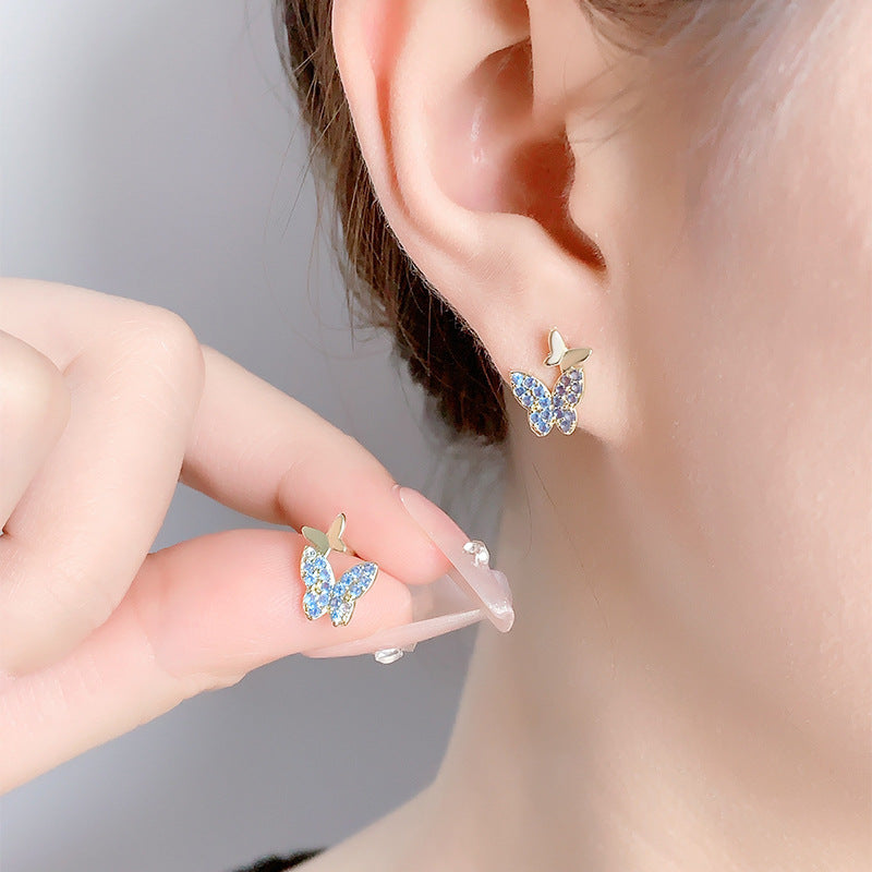 Rockyu バタフライピアス｜ジルコニア輝く小さめ蝶々デザイン レディーススタッド