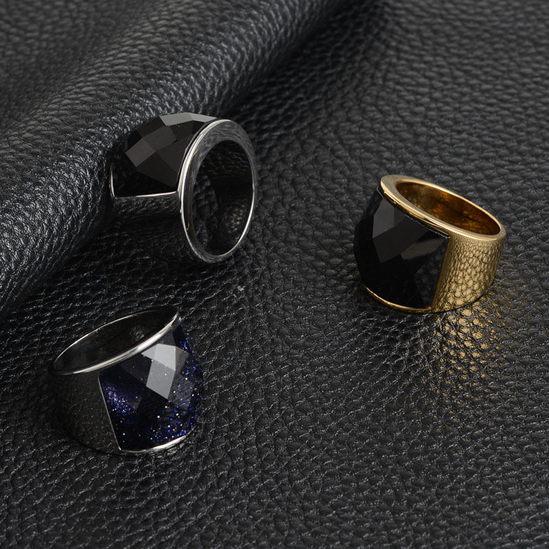 ワイドストーン印台リング｜Rockyu ステンレス製 メンズ＆ユニセックス ファッションリング 多彩な煌めきで個性を演出