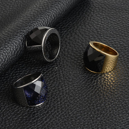 ワイドストーン印台リング｜Rockyu ステンレス製 メンズ＆ユニセックス ファッションリング 多彩な煌めきで個性を演出