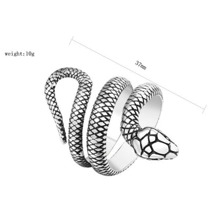 Rockyu スネークリング メンズ フリーサイズ ヘビモチーフ チタン指輪