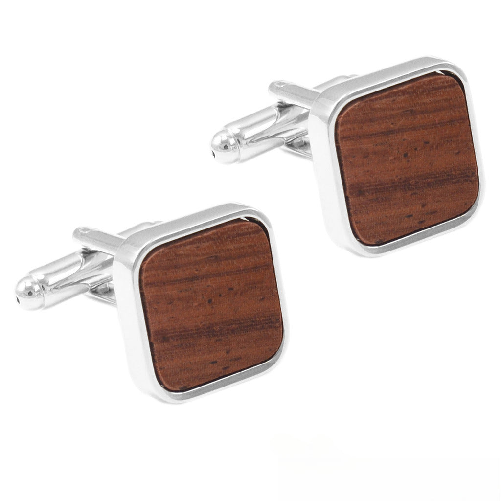 Rockyu カフスボタン メンズ ウッド調 ステンレス製 スクエア型 ビジネス フォーマル用