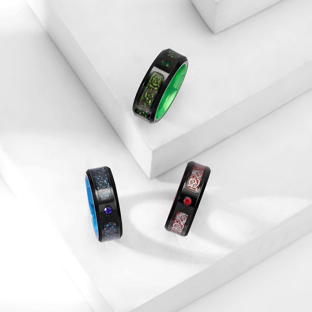 Rockyu タングステンリング メンズ 龍紋デザイン おしゃれ 幅8mm 指輪