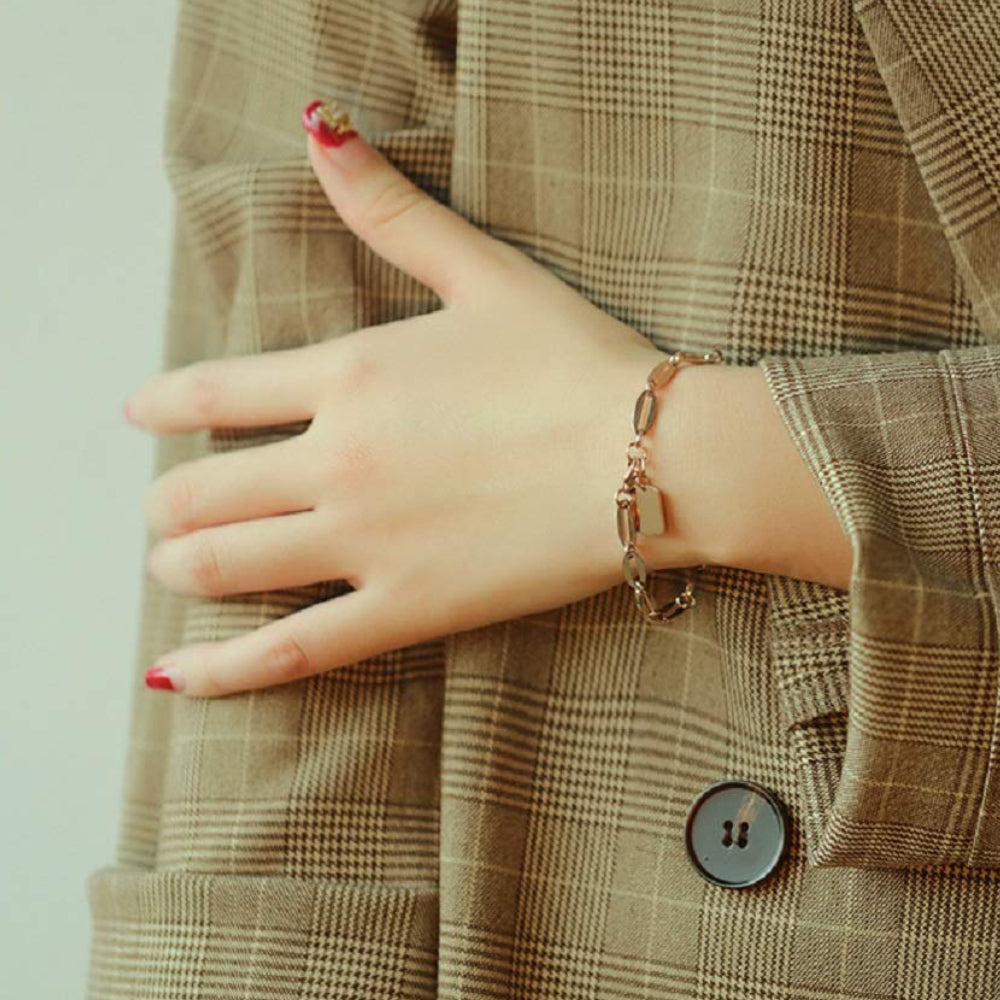 Rockyu ブレスレット レディース ピンクゴールド チタン製 幸運チャーム付き