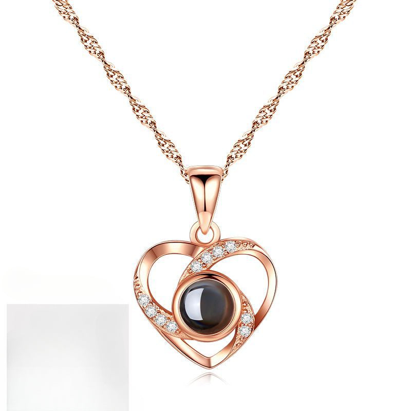 Rockyu 100種言語で愛を伝える ネックレス レディース シルバー925 ハート型ペンダント ピンクゴールド＆シルバー