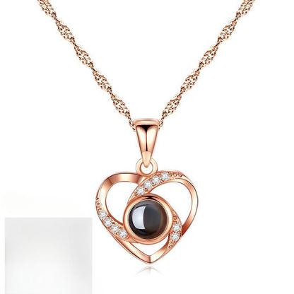 Rockyu 100種言語で愛を伝える ネックレス レディース シルバー925 ハート型ペンダント ピンクゴールド＆シルバー