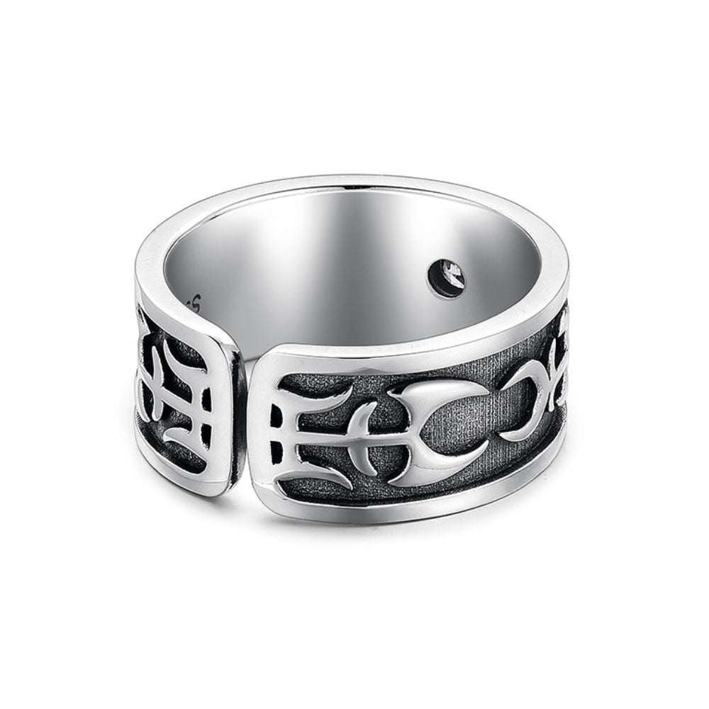 Rockyu シルバー 太陽トーテムリング 幅広 ジルコニア 男女兼用 フリーサイズ