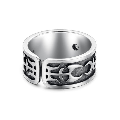 Rockyu シルバー 太陽トーテムリング 幅広 ジルコニア 男女兼用 フリーサイズ