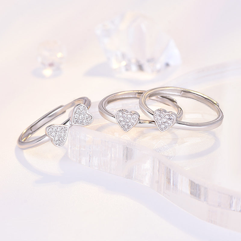 Rockyu クローバー風3連ハートリング レディース フリーサイズ シルバー925