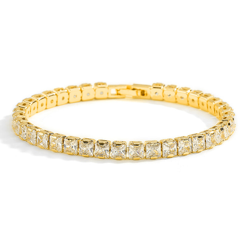 Rockyu ブレスレット レディース テニスチェーン 5Aジルコニア使用 キラキラバングル ゴールド＆シルバー展開