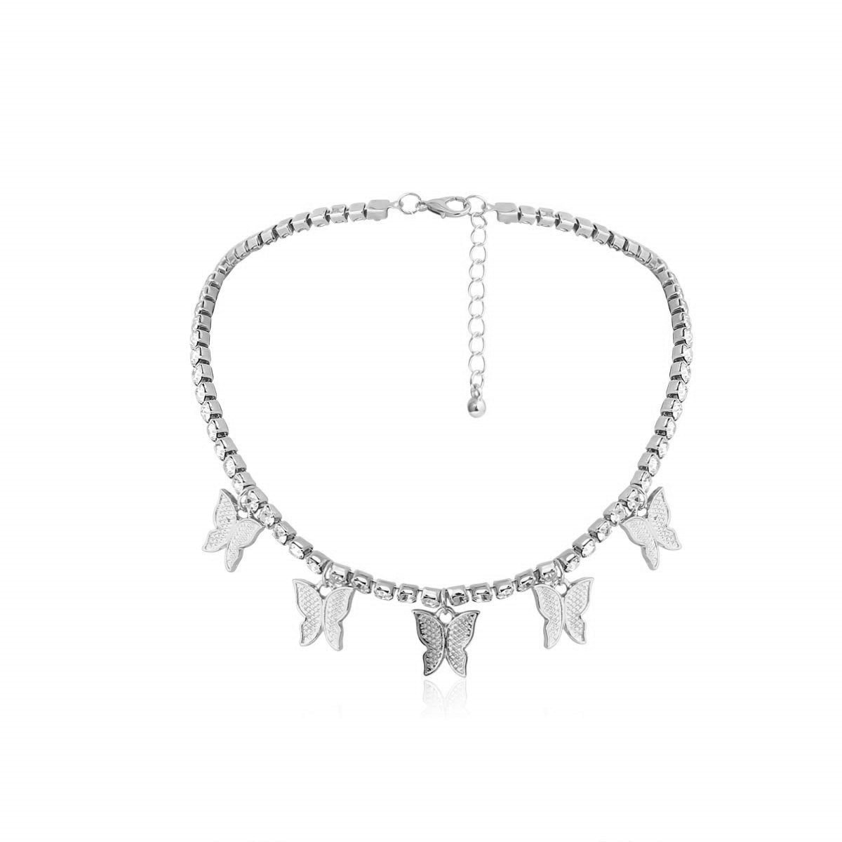 Rockyu バタフライチョーカー レディース 蝶モチーフ ジルコニア シルバーとゴールド