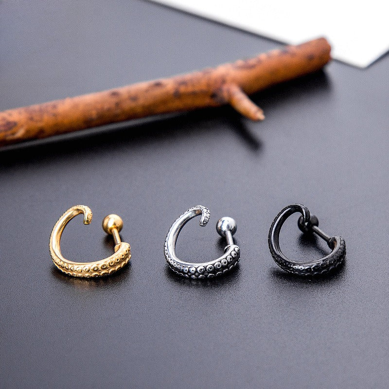 Rockyu ピアス メンズ 片耳 両耳 ステンレス タコ足デザイン シルバー スタッドピアス