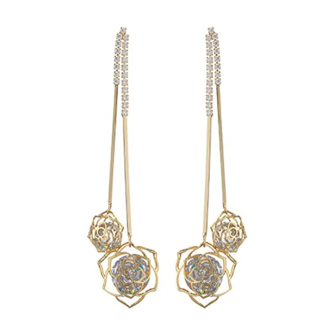 Rockyu ローズモチーフピアス レディース シルバー925 揺れるデザイン ジルコニア入り