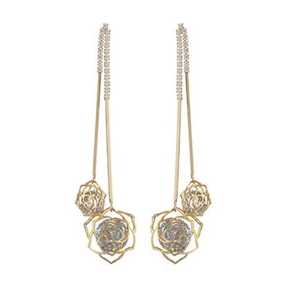 Rockyu ローズモチーフピアス レディース シルバー925 揺れるデザイン ジルコニア入り