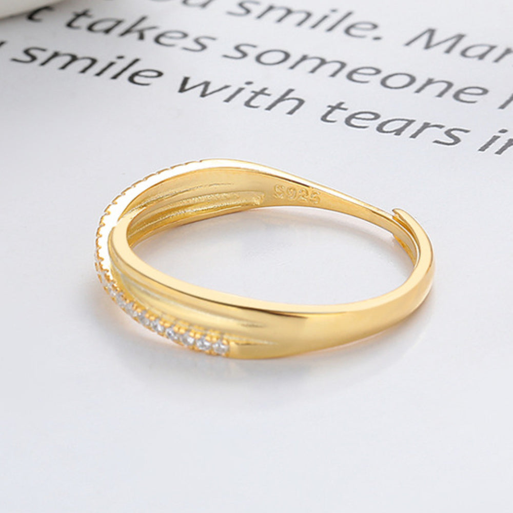 Rockyu クロスデザインリング レディース 18Kコーティング フリーサイズ ジルコニア