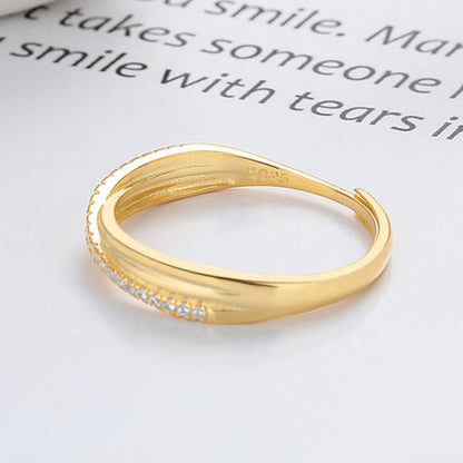 Rockyu クロスデザインリング レディース 18Kコーティング フリーサイズ ジルコニア