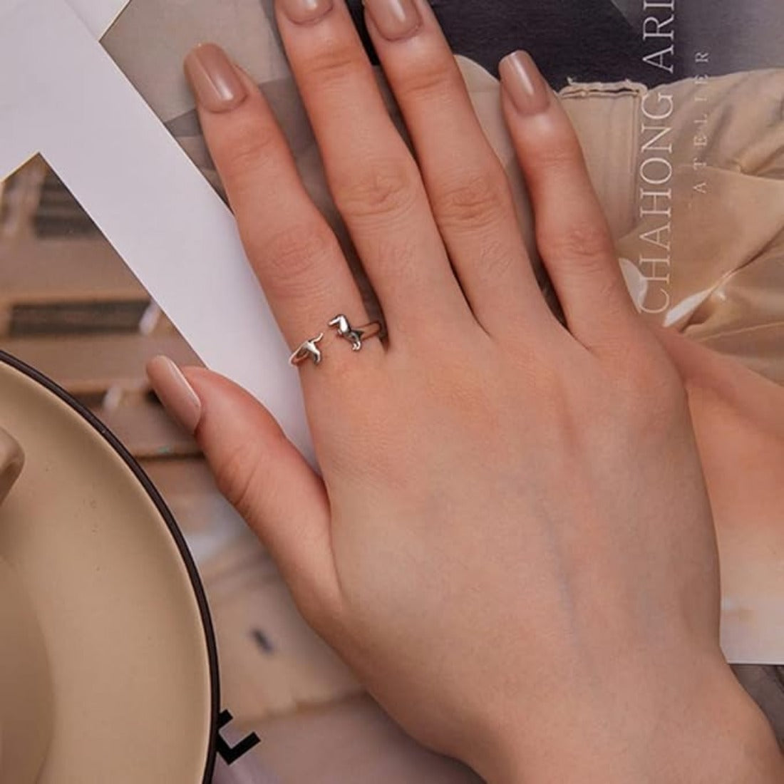 Rockyu ダックスフンドリング シルバー925 フリーサイズ 可愛い犬モチーフ