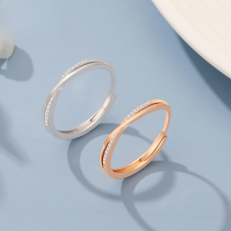 Rockyu レディース フリーサイズ クロスリング｜18Kコーティング ピンクゴールド＆ジルコニア 指輪