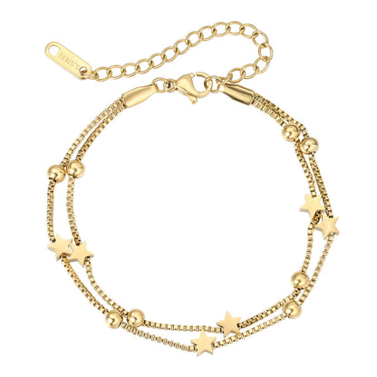 Rockyu 2連スター細身ブレスレット｜ローズゴールド×ジルコニアの華奢ジュエリー