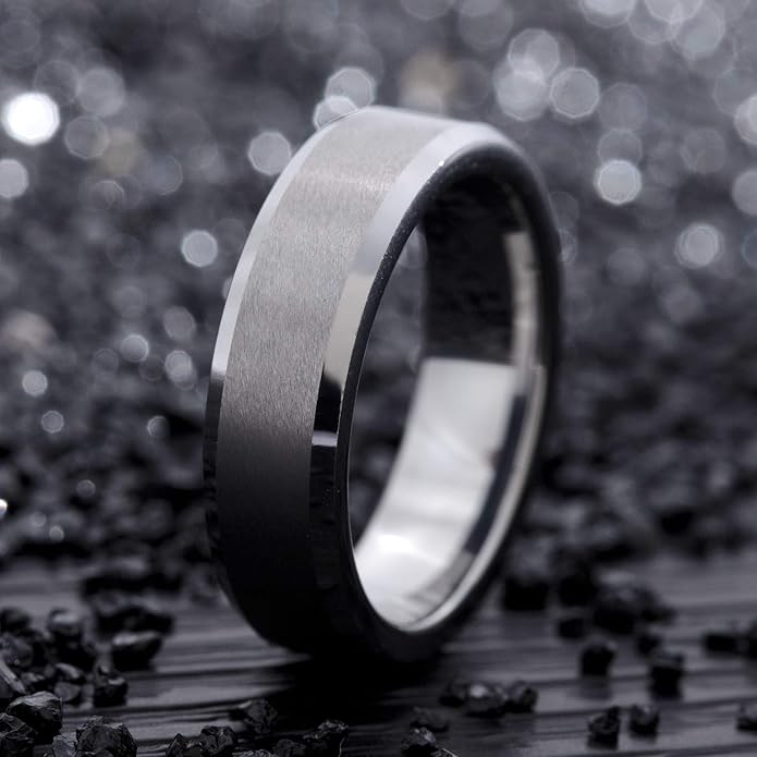 Rockyu タングステンリング メンズ 6mm 幅 シルバー・ブラック・ゴールド 平打ち シンプルデザイン