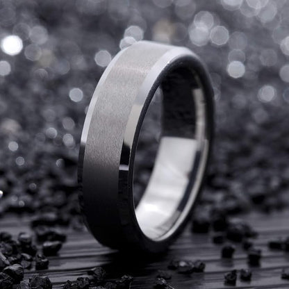Rockyu タングステンリング メンズ 6mm 幅 シルバー・ブラック・ゴールド 平打ち シンプルデザイン
