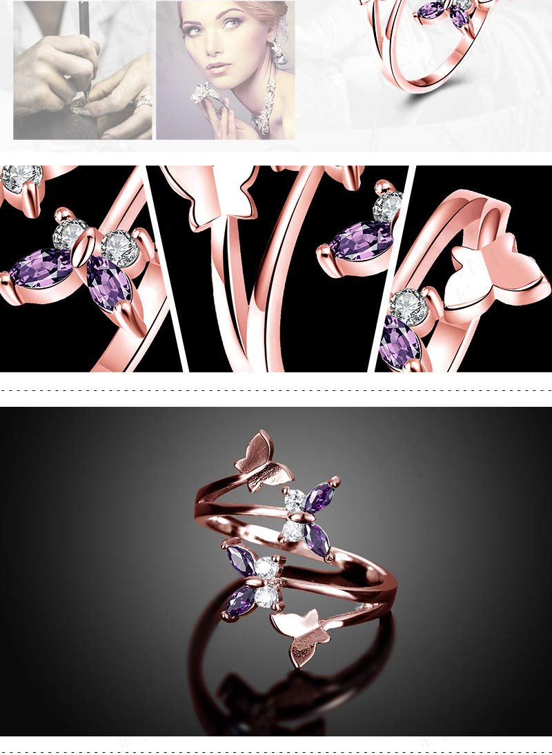 指輪 レディース 蝶モチーフ ローズゴールド／シルバー フリーサイズリング アレルギー対応 かわいい ジルコニア ファッション 結婚式 記念日 プレゼント