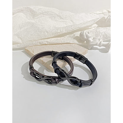 Rockyu ブレスレット メンズ レザー 無限大 ステンレス 繊維合成革 バングル