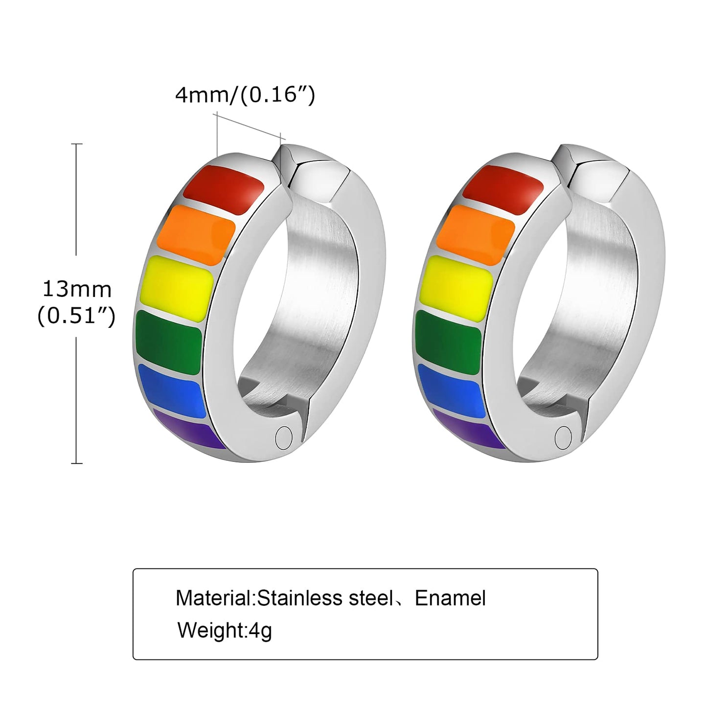 Rockyu ピアス メンズ レインボーフープ ステンレス製 エナメルカラー 虹イヤリング 金属アレルギー対応