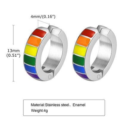 Rockyu ピアス メンズ レインボーフープ ステンレス製 エナメルカラー 虹イヤリング 金属アレルギー対応