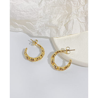 Rockyu ピアス レディース ゴールド ステンレス ツイスト フープ ハーフフープ アレルギー対応