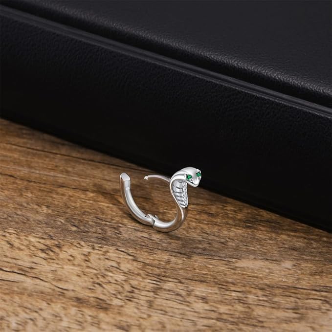 Rockyu ピアス メンズ ステンレス コブラモチーフ フープ シルバー 金属アレルギー対応 片耳用