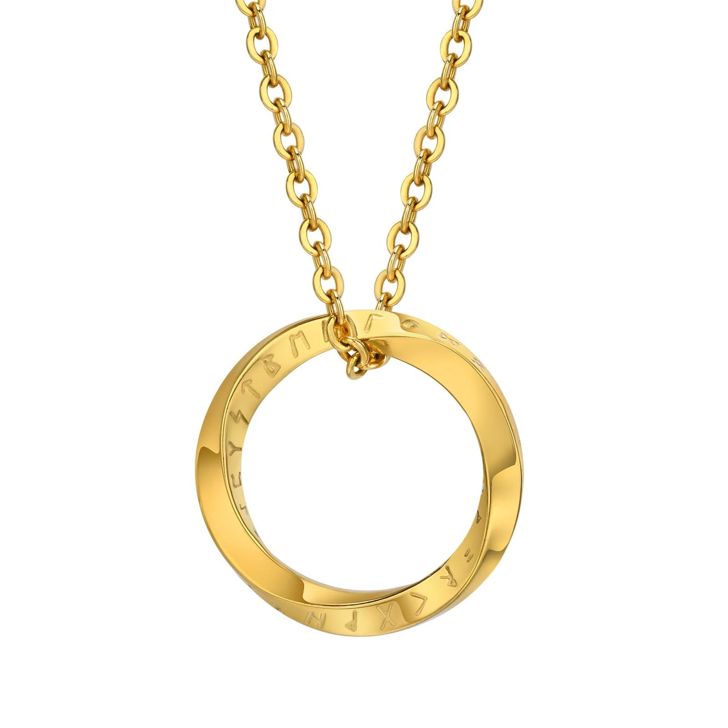 Rockyu メンズ リングネックレス｜ヴァイキング風メビウスデザイン｜ステンレス製 チェーン60cm 金属アレルギー対応 4色展開