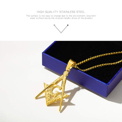 Rockyu フリーメイソンネックレス｜18金コーティング Gモチーフ メンズペンダント