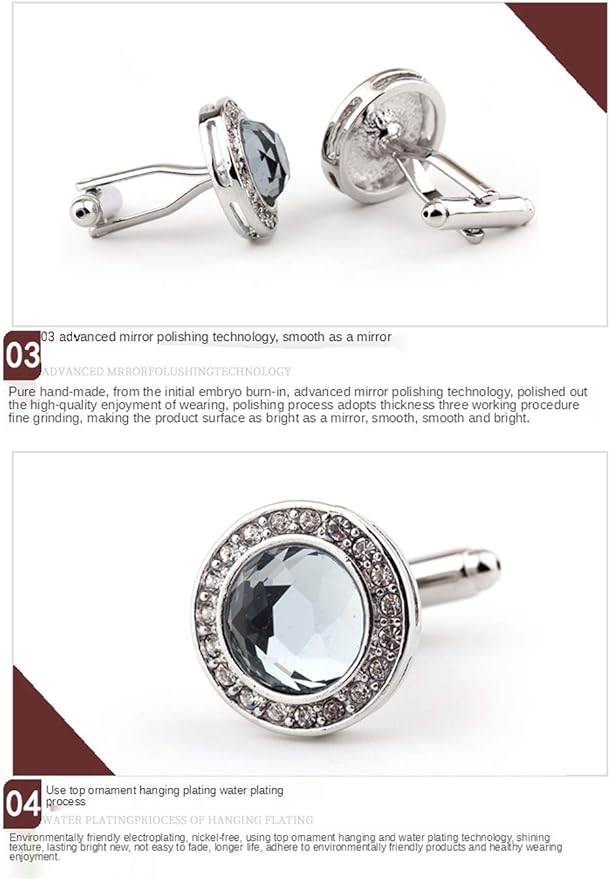 Rockyu カフスボタン ラウンドジルコニアカフリンクス 選べる4色 大粒ストーン×メタルデザイン