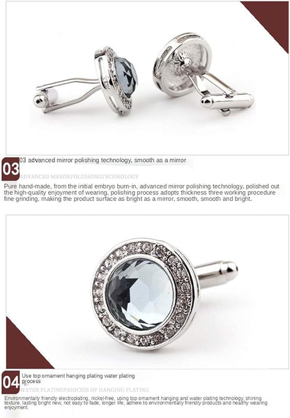 Rockyu カフスボタン ラウンドジルコニアカフリンクス 選べる4色 大粒ストーン×メタルデザイン