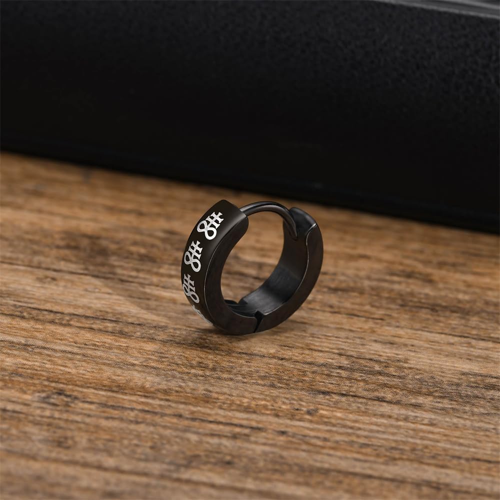 Rockyu ステンレス製 ブラックコーティング柄入りフープピアス メンズ 片耳用