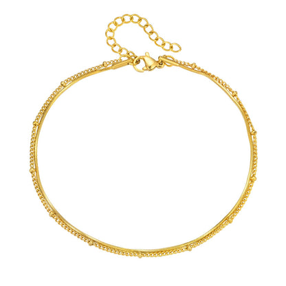 アンクレット レディース ゴールド ダブルチェーン ステンレススチール 調整可能 夏アクセサリー