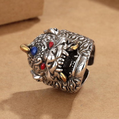 Rockyu 貔貅モチーフ シルバーリング 太めデザイン フリーサイズ メンズアクセサリー