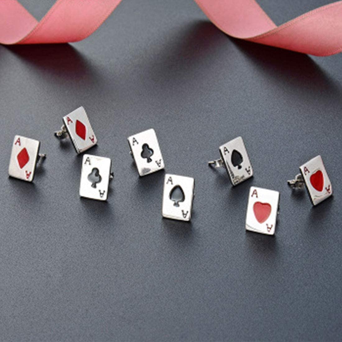 Rockyu トランプピアス シルバー925 メンズ レディース兼用 アンティーク風 アクセサリー